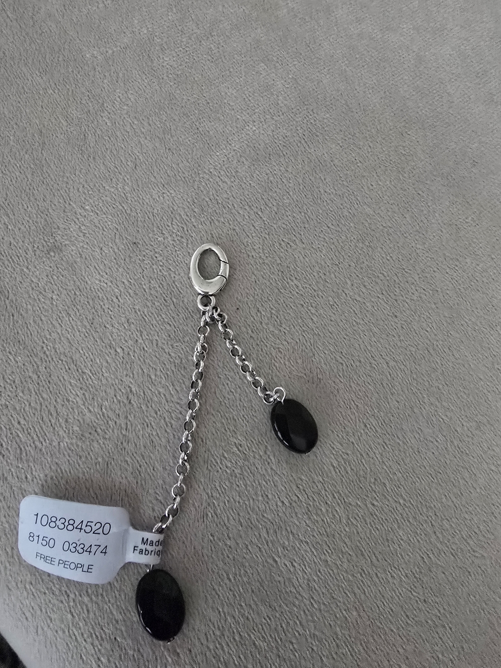 Free People Silver-Tone Chain Charm with Black Stone Drops